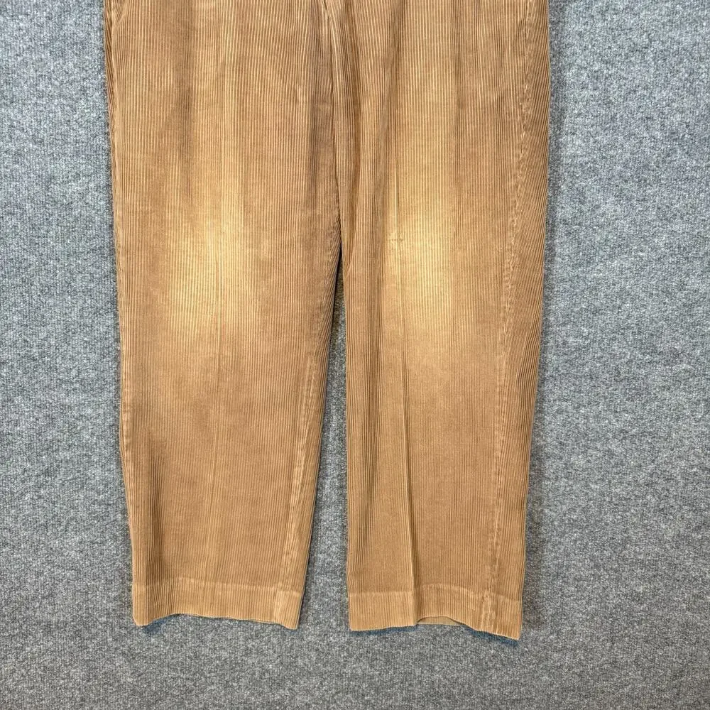 L.L Bean Pants Mens 37x30 Tan Corduroy‎ Chinos Pleated Straight Leg Relaxed Vtg